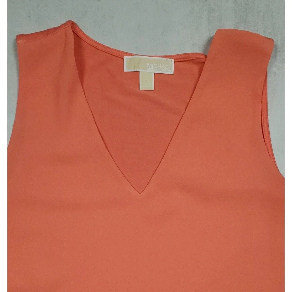 Michael Kors Women's Layered Bottom Blouse Size L Peach Pink Orange
